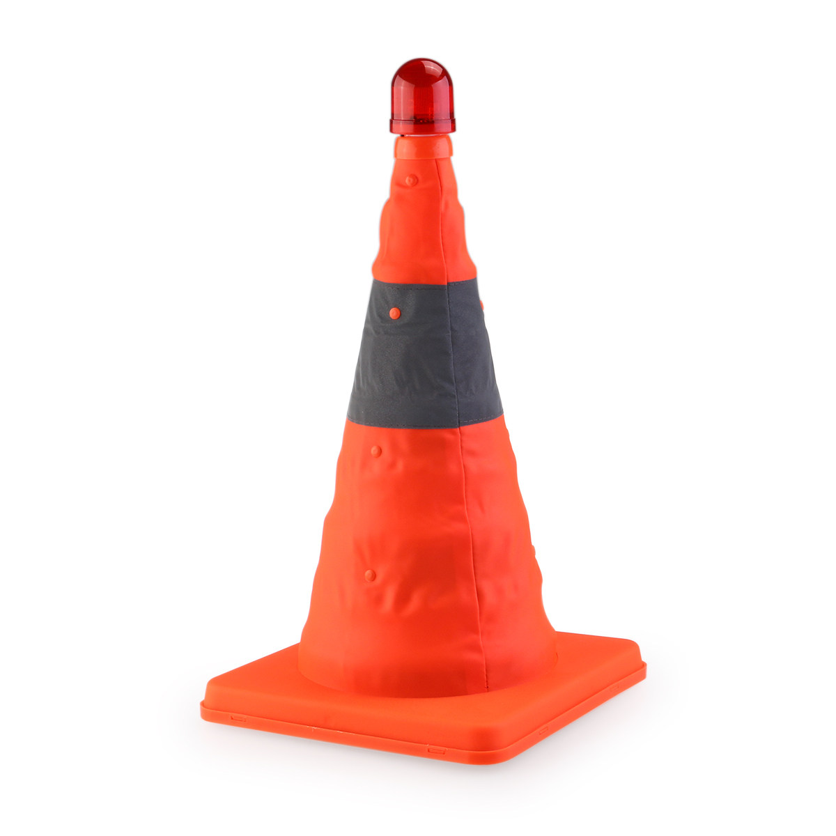 Road Traffic Cone - 反射素材を使用した赤い折りたたみ式交通コーン。高さ45cm。防水仕様で、LEDライト付き。車の保管や交通整理に便利な折りたたみ式。